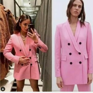 RARE VIRAL ZARA PINK DOUBLE BREASTED JACKET BLAZER LAPEL BLOGGERS SIZE SMALL
